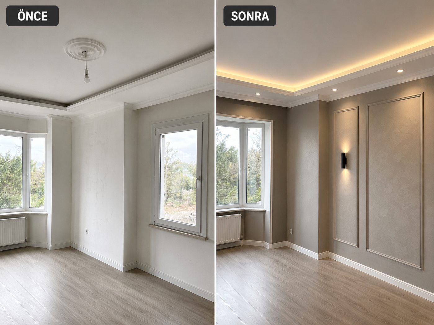 Tepecik iç cephe boya öncesi ve sonrası